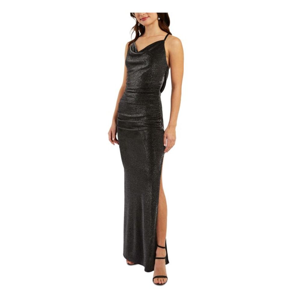 BCX Womens Silver Cross Straps Cowl Back Inse Sleeveless Maxi Dress M